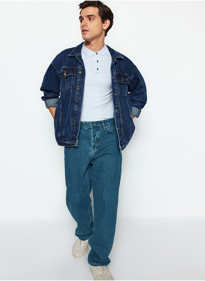 trendyol Navy Blue Vintage Look Baggy Fit Jeans Denim Trousers TMNAW24JE00027  - Image 3