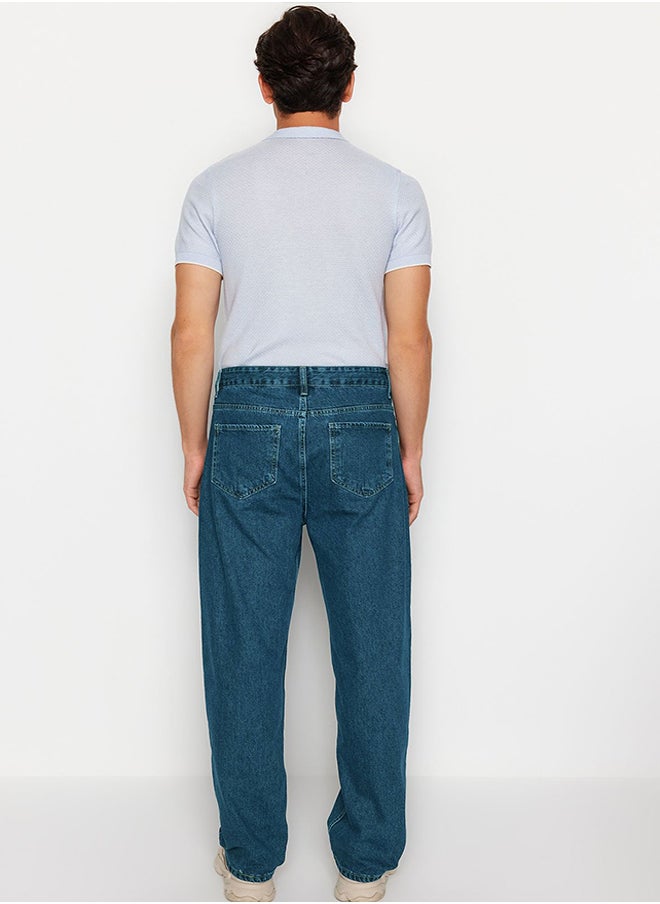 trendyol Navy Blue Vintage Look Baggy Fit Jeans Denim Trousers TMNAW24JE00027  - Image 4