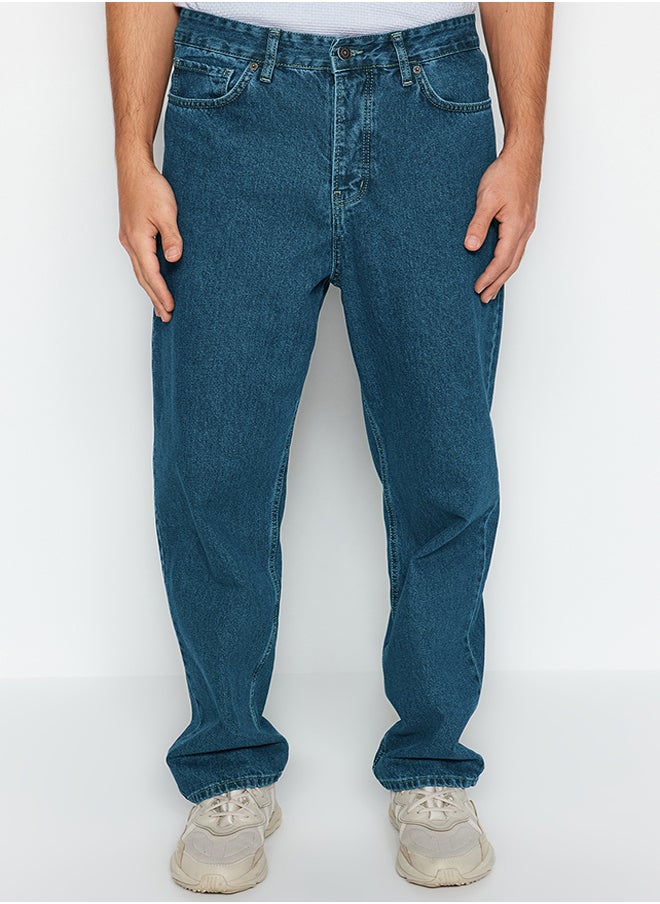 trendyol Navy Blue Vintage Look Baggy Fit Jeans Denim Trousers TMNAW24JE00027  - Image 2
