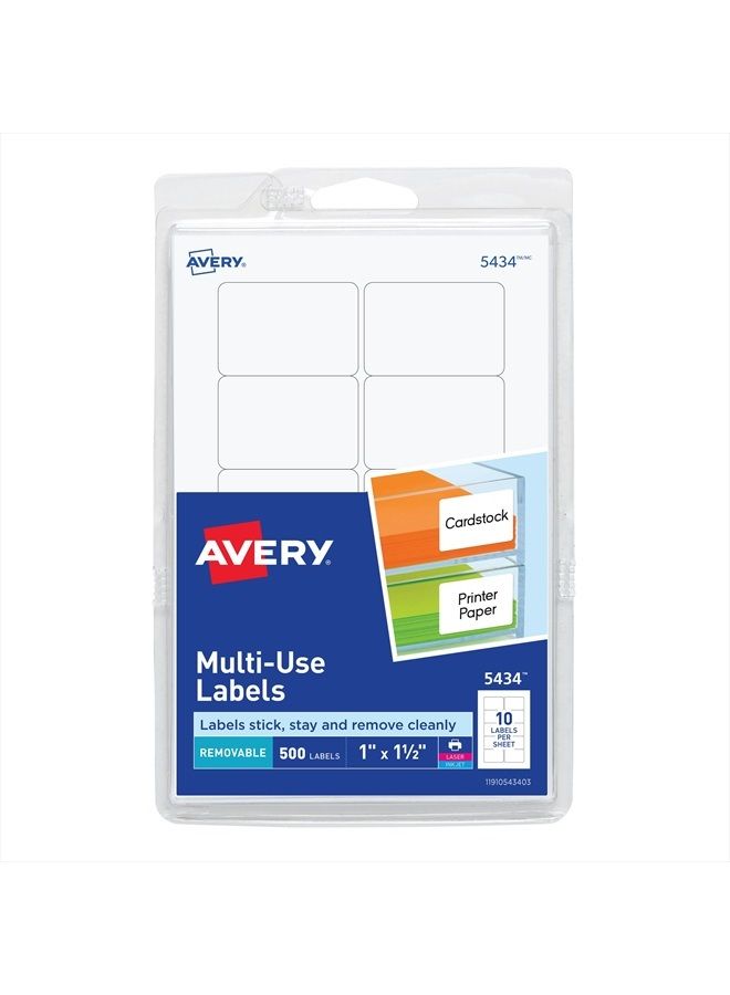 AVERY Self-Adhesive Removable Labels, 1 x 1.5 Inches, White, 500 per Pack (05434) - Image 1