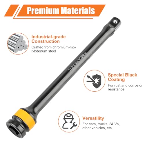 Siapupy Torque Limiting Extension Bar Kit, 10 Piece 1/2" Drive Torque Wrench Set with Color-Coded Torque Sticks (65-150 Ft-Lbs), Compatible with 1/2" Drive Tools for Lug Nuts, Automotive Repair - Image 5