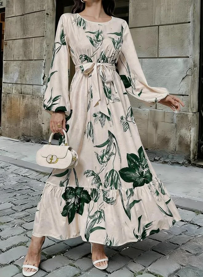 Take Two  Green Floral Print Ruffled Hem A-Line Maxi Dress for Women | Best Price UAE