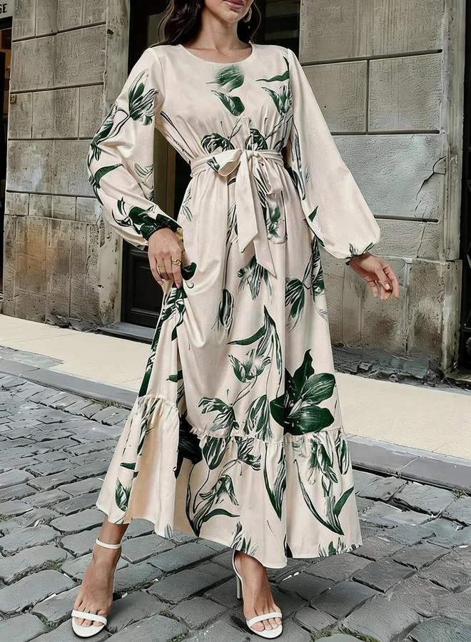 Take Two  Green Floral Print Ruffled Hem A-Line Maxi Dress for Women | Best Price UAE