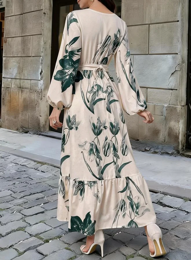 Take Two Green Floral Print Ruffled Hem A-Line Maxi Dress