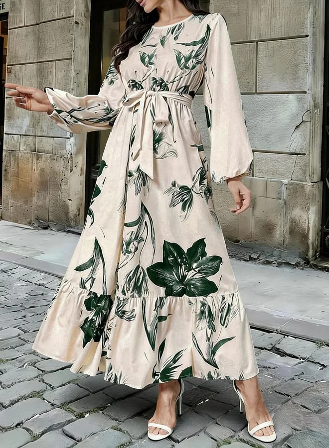 Take Two  Green Floral Print Ruffled Hem A-Line Maxi Dress for Women | Best Price UAE