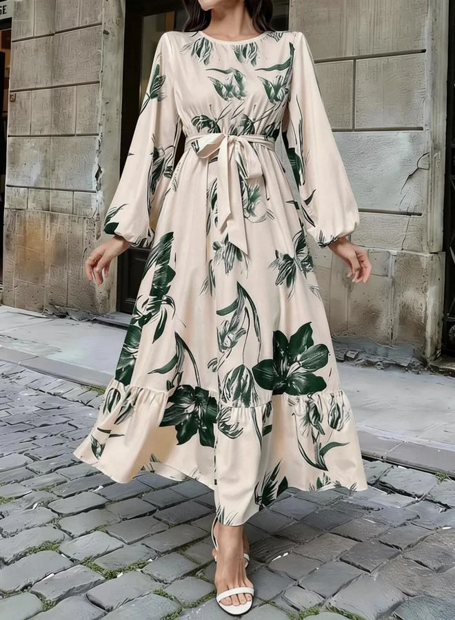 Take Two Green Floral Print Ruffled Hem A-Line Maxi Dress