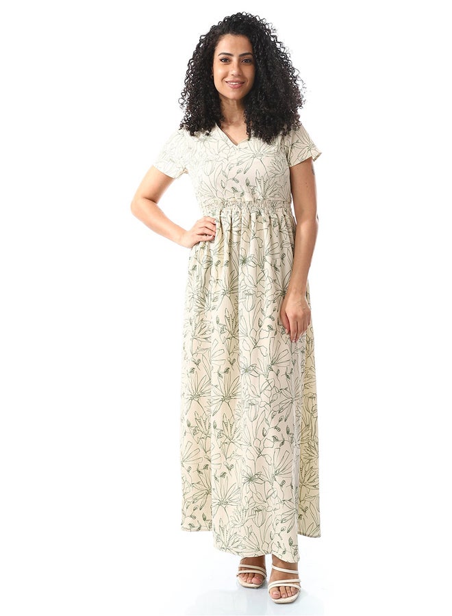 Andora V-Neck Sage Green Casual Dress_Green - Image 1
