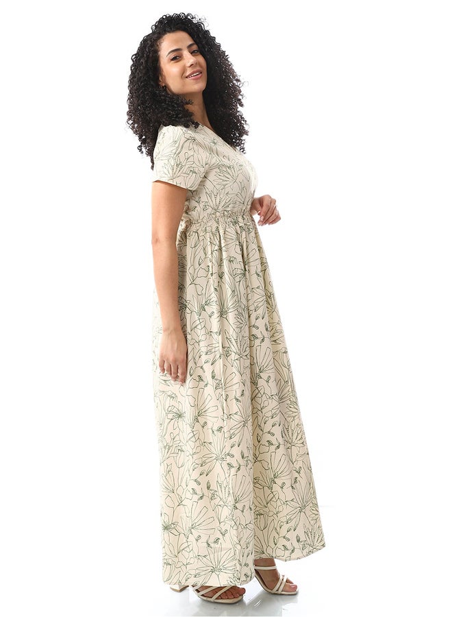 Andora V-Neck Sage Green Casual Dress_Green - Image 4