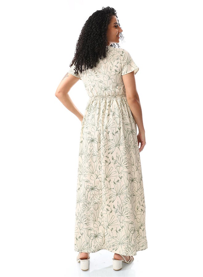 Andora V-Neck Sage Green Casual Dress_Green - Image 5