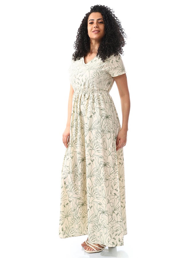 Andora V-Neck Sage Green Casual Dress_Green - Image 2