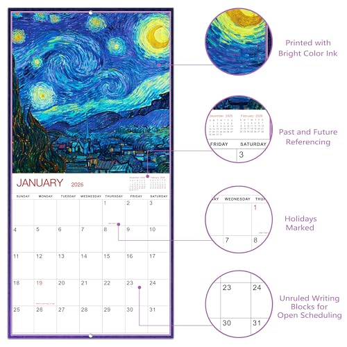 Journaltastic 2026 Wall Calendar - 2026 Calendar, 12-Month Monthly Wall Calendar 2026 from Jan. 2026 - Dec. 2026, 12" x 24" (Open), Unruled Blocks - Art Paintings - Image 3