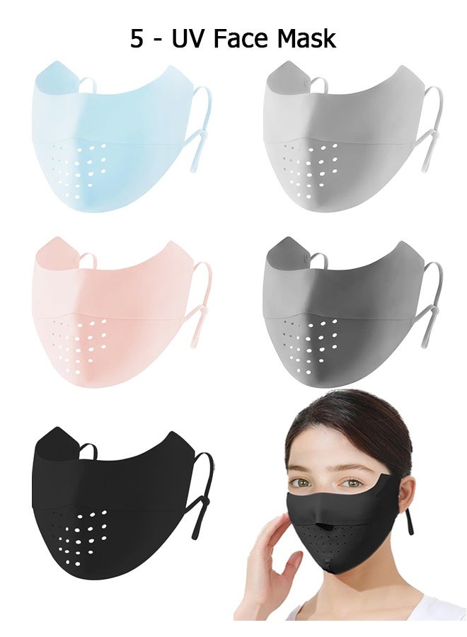 Wffo 5 Pcs Breathable Ice Silk Face Masks Set - UV Face Mask - Sun Protection - Sports Face Mask - Breathable Mesh Face Cover - Dust Proof Sun Protection Fabric Face Covering - Washable, Reusable - for Running Fishing Golf Sports Face Shield (Pink/Blue/Light Grey/Dark Grey/Black) - Image 1
