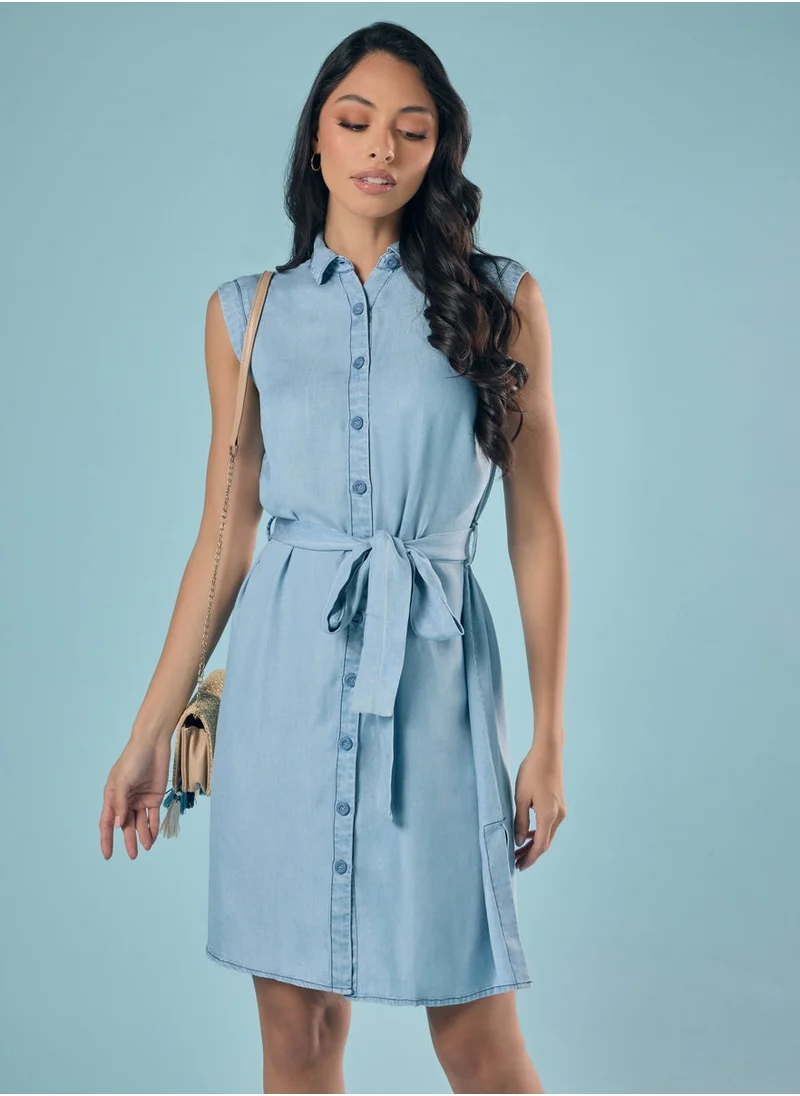 Zigzag Tencel Side Slit Shirt Dress