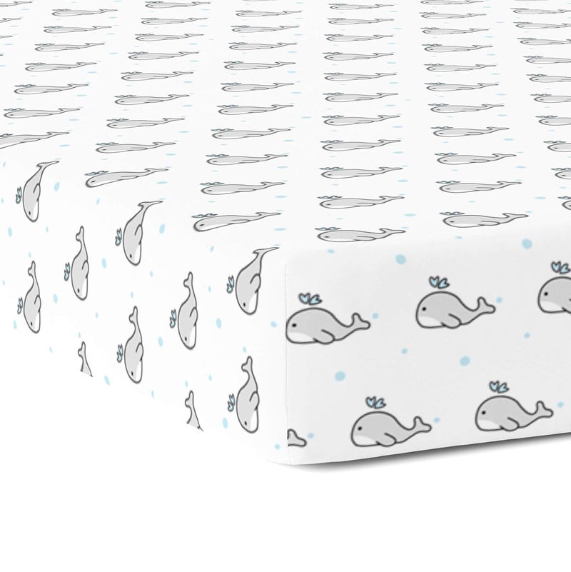 The White Cradle Cotton Baby Crib Fitted Bed Sheets for Cot Organic Twill Fabric Baby Bedding for New Born Infants Toddlers 48x24 Pack of 1 The White Cradle Grey Whale with Blue Dots  - Image 1