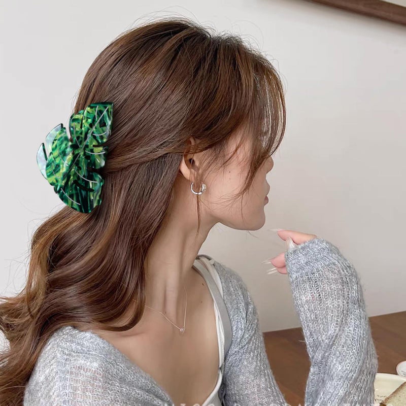 LSVOZ Hair Claw Clip Green Leaf Shape 3.5 Inch Hair Grip Clip French Design Women Girls Spring Hair Accessories Strong Hold for Thick Thin Hair - Image 4