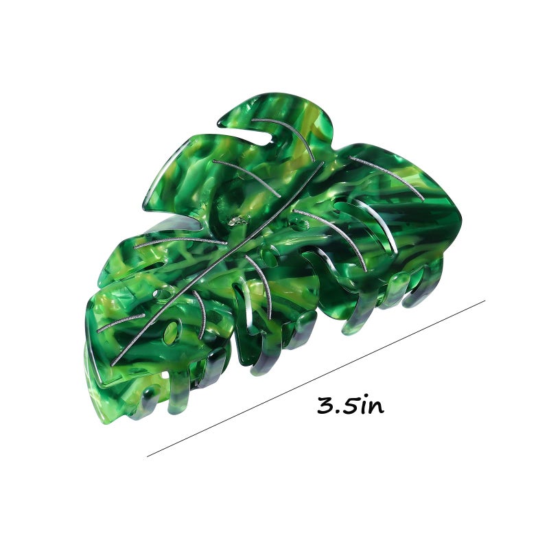 LSVOZ Hair Claw Clip Green Leaf Shape 3.5 Inch Hair Grip Clip French Design Women Girls Spring Hair Accessories Strong Hold for Thick Thin Hair - Image 5