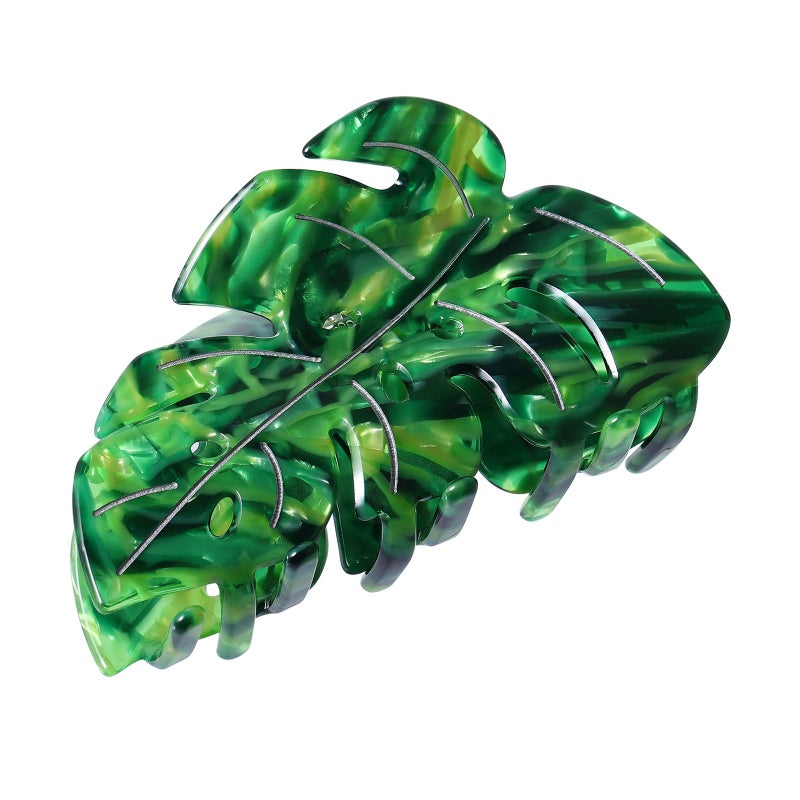LSVOZ Hair Claw Clip Green Leaf Shape 3.5 Inch Hair Grip Clip French Design Women Girls Spring Hair Accessories Strong Hold for Thick Thin Hair - Image 1