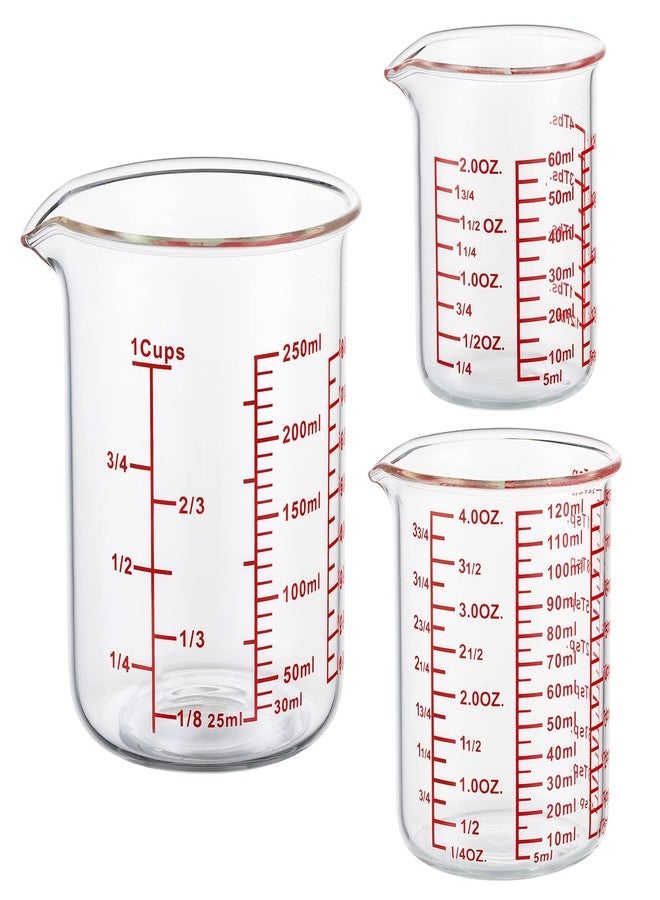 Ackers BORO3.3 Ackers High Borosilicate Glass Measuring Cup Set with Pour Spout,60ml(2OZ),120ml(4OZ), 250ml(8OZ) Glass Measuring Beaker for Kitchen or Restaurant, Easy to Read - Image 1