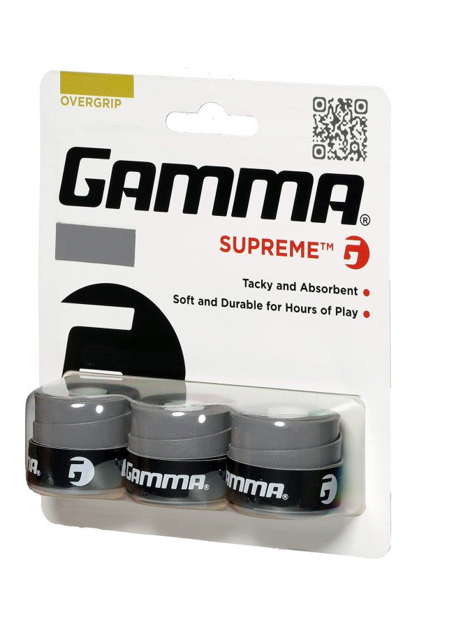GAMMA Sports Supreme Overgrip for Tennis, Pickleball, Squash, Badminton, and Racquetball Racquets, 3-Pack, Grey - Image 2
