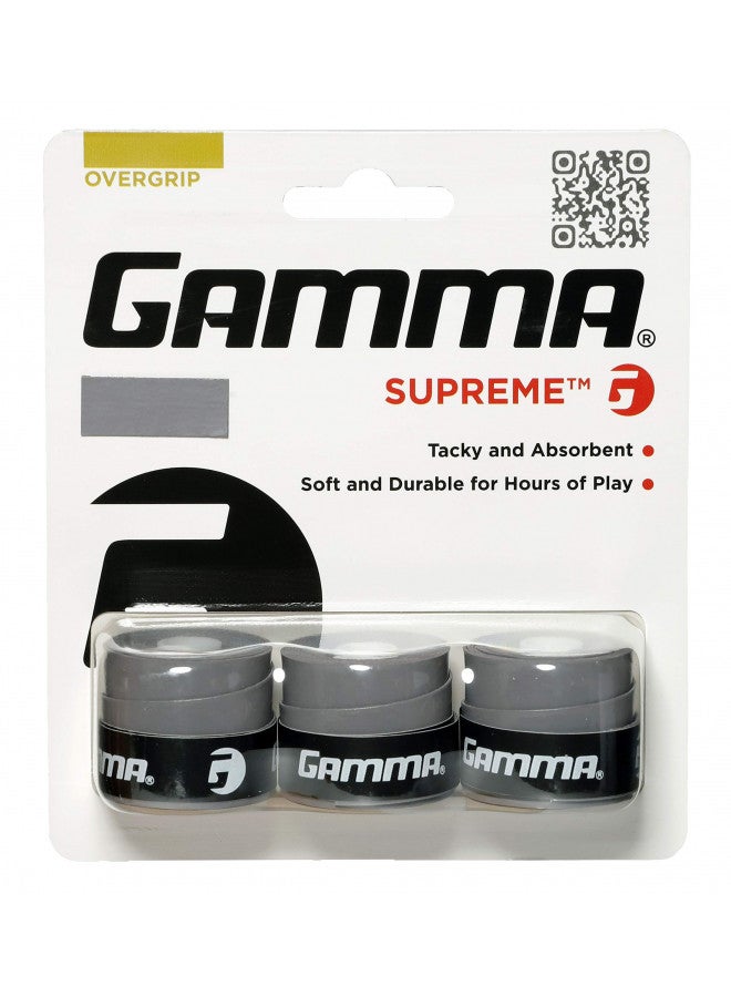 GAMMA Sports Supreme Overgrip for Tennis, Pickleball, Squash, Badminton, and Racquetball Racquets, 3-Pack, Grey - Image 1