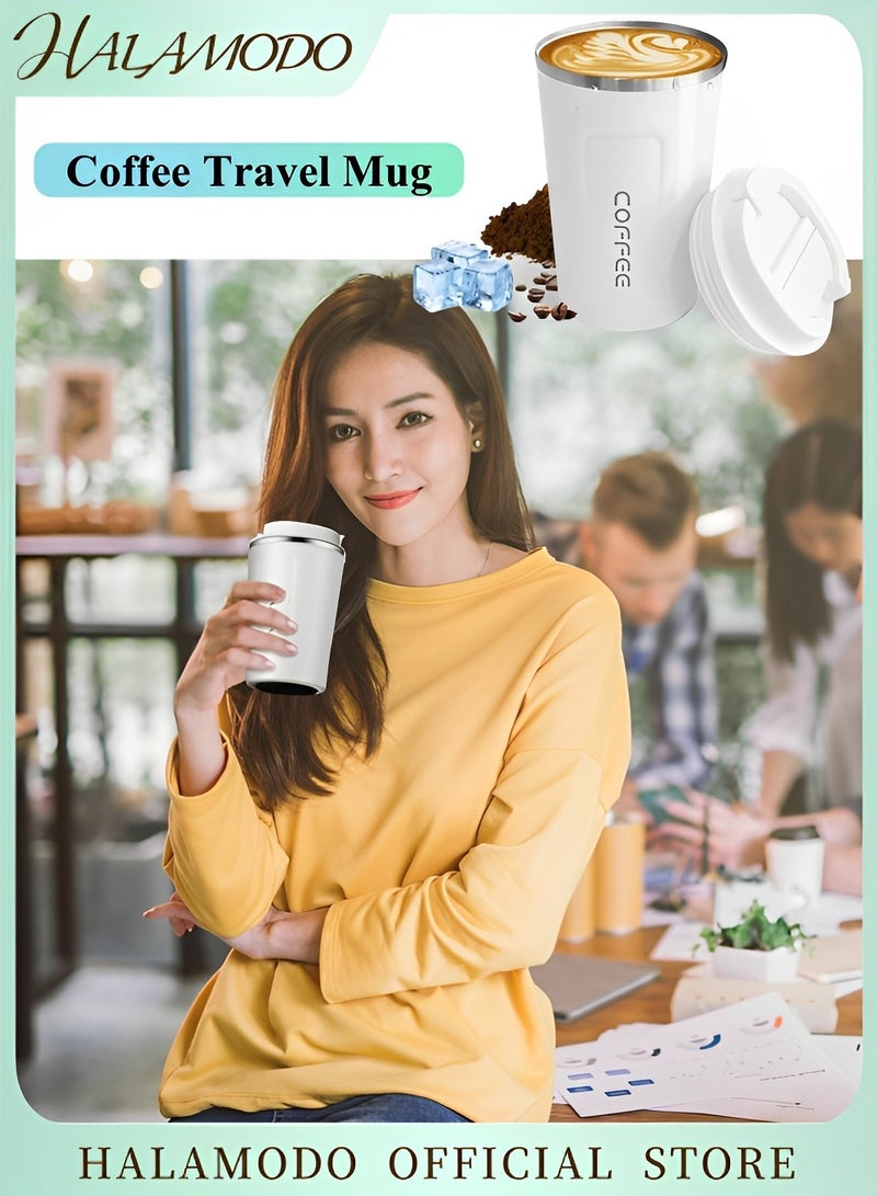 هالامودو كوب سفر معزول ومفرغ من الفولاذ المقاوم للصدأ سعة 17 أونصة مقاوم للانسكاب مع غطاء كوب تخييم قابل لإعادة الاستخدام للقهوة والشاي - Image 1