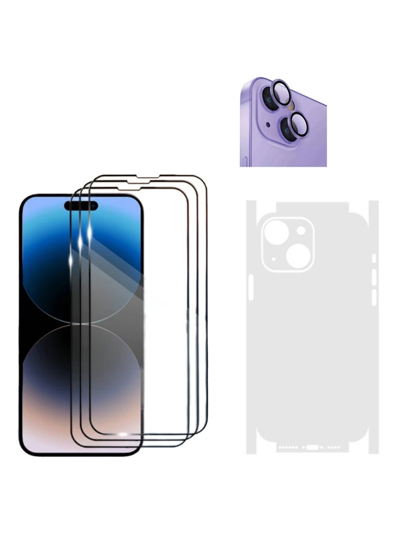 DIGI CORE iPhone Full Coverage Set iPhone 14 Plus Screen Protector 3 Pack 6.7 Inch 2.5D Curved Edges With iPhone 14 Plus Camera Lens And Anti-Scratch iPhone Back PVC Clear Sheet (iPhone 14 Plus,Purple) - Image 1
