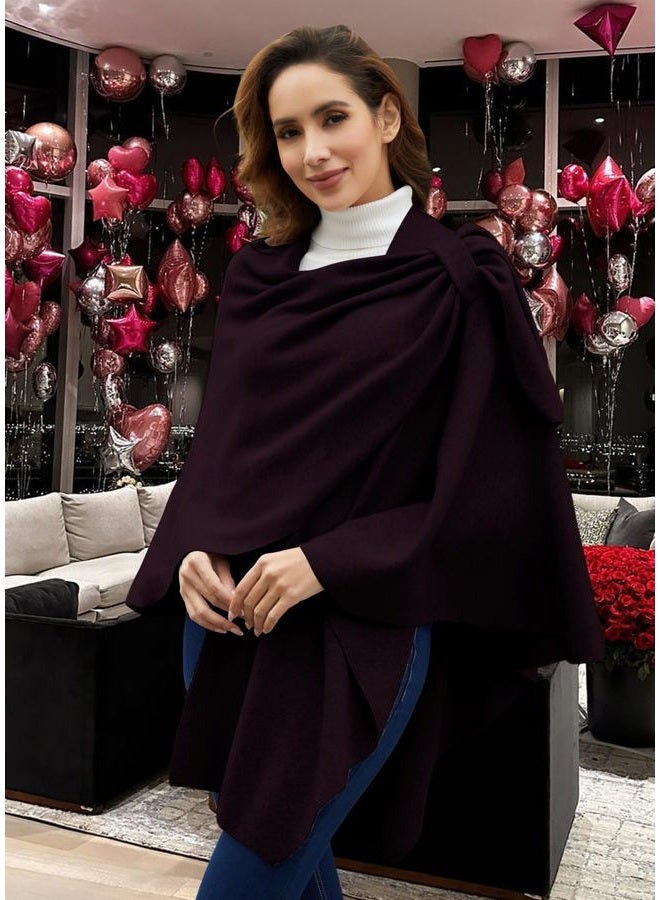 Puli Womens Large Cross Front Poncho Sweater Wrap Topper Knitted Elegant Shawls Cape for Fall Winter, 1-burgundy, One size - Image 3