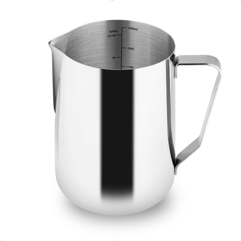 watchget Milk Frothing Pitcher 50oz1500ml Stainless Steel Espresso Steaming Pitcher for Cappuccino Latte Art Coffee Machine Accessories Milk Jug Frother Cup Silver