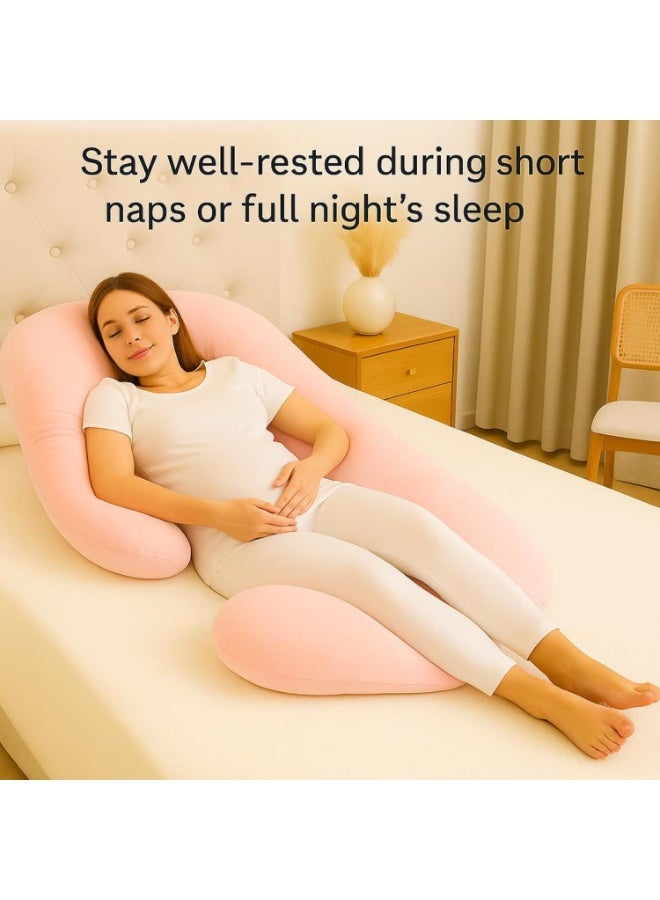 Pregnancy Pillow, Full Body Maternity Pillow for Pregnant Women, Sleeping Support for Back, Hips, Legs, Belly, Pain Relief, Ergonomic Orthopedic Cushion (Pink) - Image 4