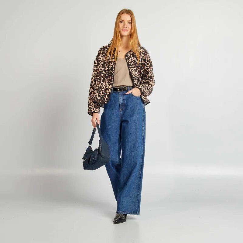 Kiabi Quilted Leopard Print Jacket Brown