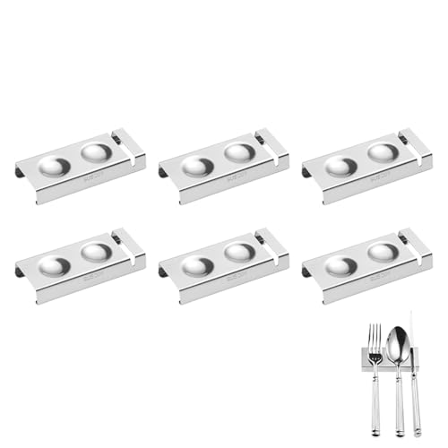 maiwalk Cutlery Rests Stand for Chopsticks Spoon Fork Knife Rest Rack 304 Stainless Steel Flatware Holder Set of 6 for Dining Table Hotel Restaurant (Silver, 10X4X1.5CM) - Image 1