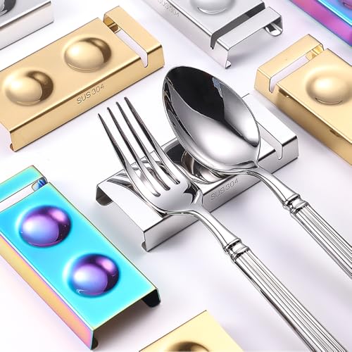 maiwalk Cutlery Rests Stand for Chopsticks Spoon Fork Knife Rest Rack 304 Stainless Steel Flatware Holder Set of 6 for Dining Table Hotel Restaurant (Silver, 10X4X1.5CM) - Image 2