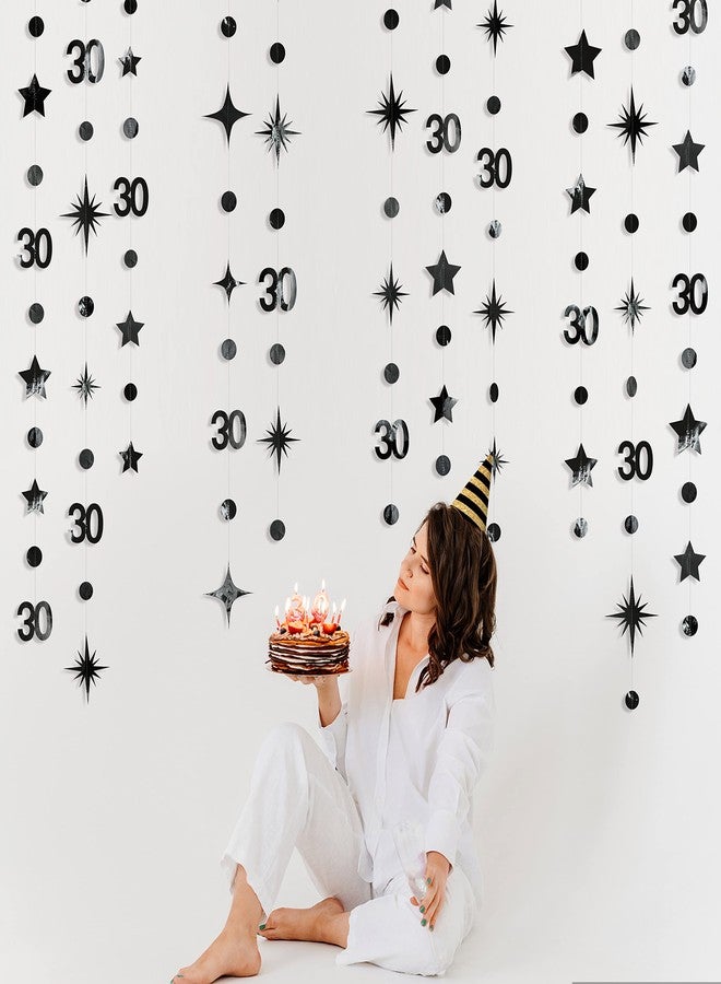 pinkblume Black 30th Birthday Decorations Number 30 Circle Dot Twinkle Star Garland Metallic Hanging Streamer Bunting Banner Backdrop for Mens Womens Happy Dirty 30 Year Old Thirty Anniversary Party Supplies - Image 5
