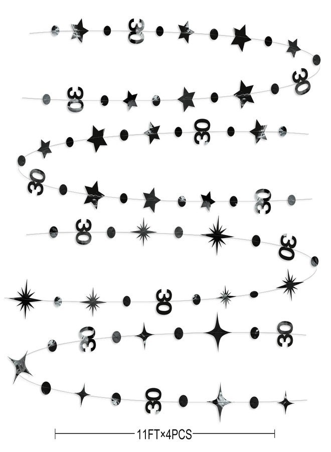 pinkblume Black 30th Birthday Decorations Number 30 Circle Dot Twinkle Star Garland Metallic Hanging Streamer Bunting Banner Backdrop for Mens Womens Happy Dirty 30 Year Old Thirty Anniversary Party Supplies - Image 3