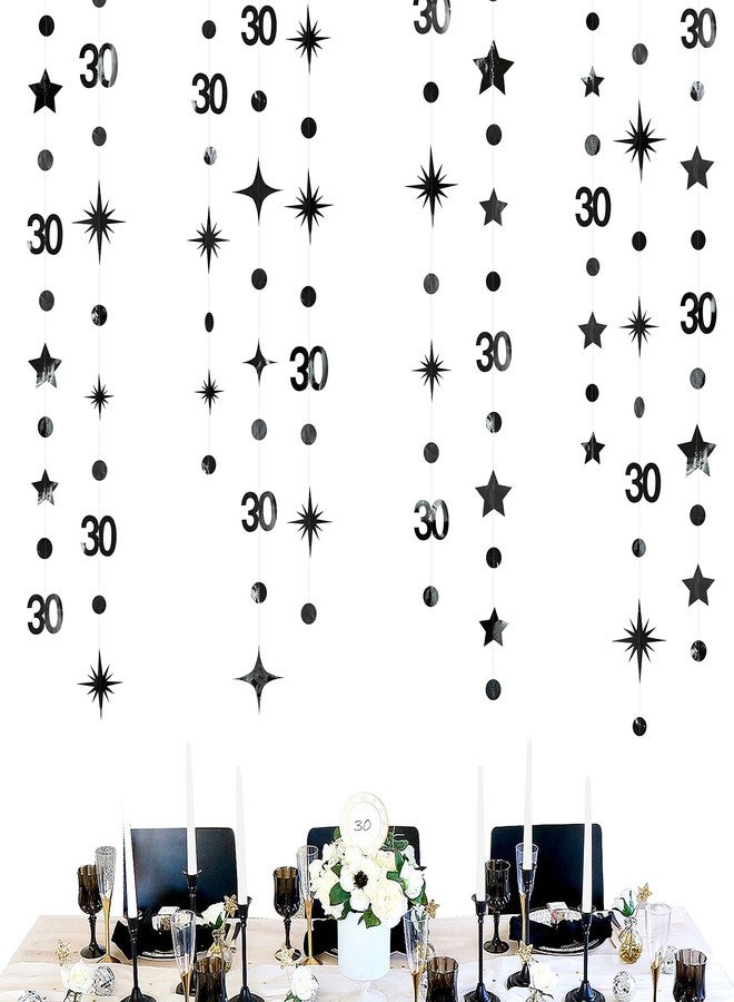 pinkblume Black 30th Birthday Decorations Number 30 Circle Dot Twinkle Star Garland Metallic Hanging Streamer Bunting Banner Backdrop for Mens Womens Happy Dirty 30 Year Old Thirty Anniversary Party Supplies - Image 2