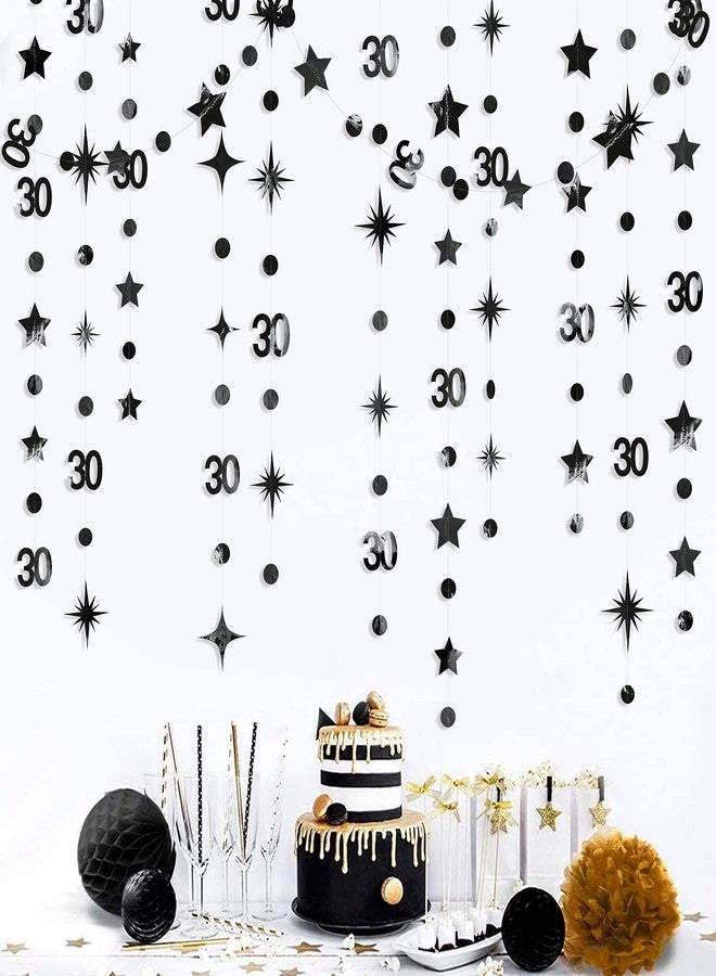 pinkblume Black 30th Birthday Decorations Number 30 Circle Dot Twinkle Star Garland Metallic Hanging Streamer Bunting Banner Backdrop for Mens Womens Happy Dirty 30 Year Old Thirty Anniversary Party Supplies - Image 4
