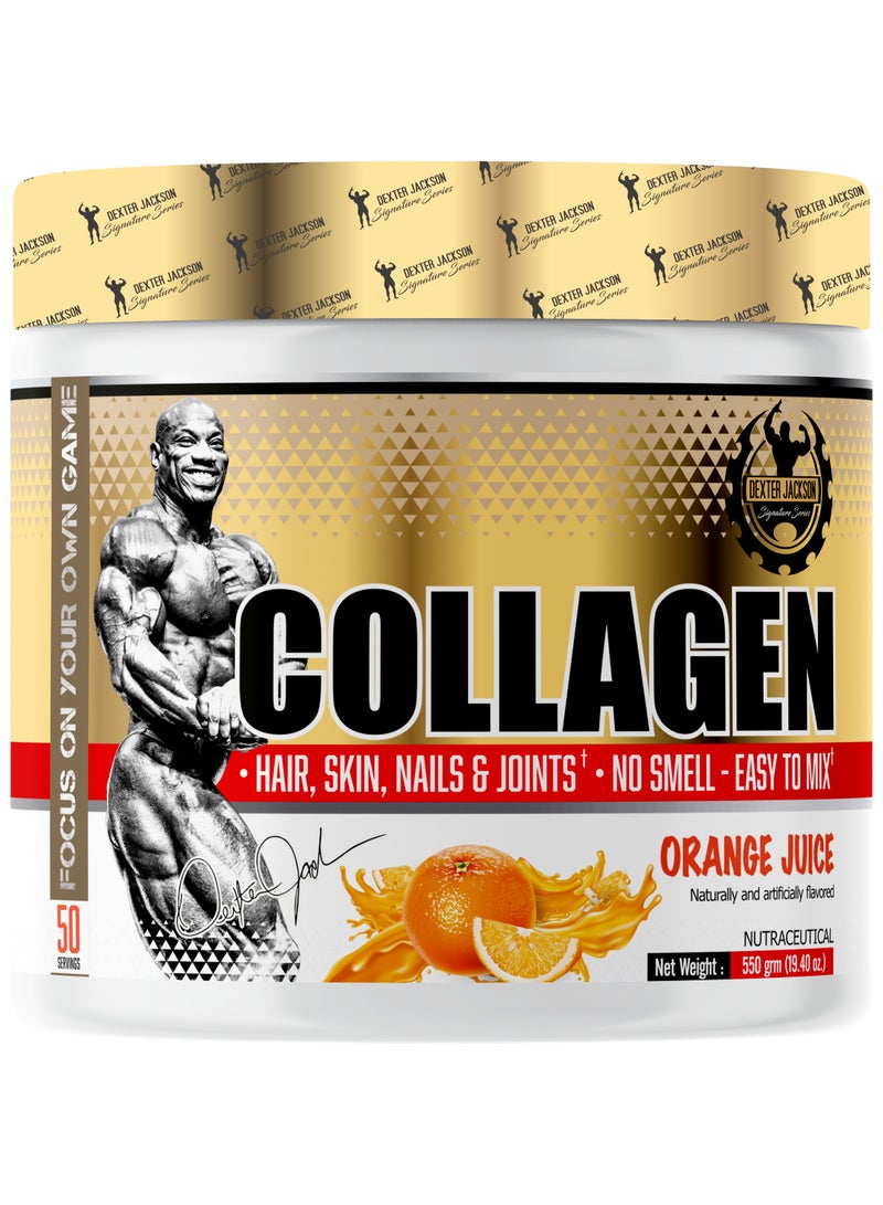 DEXTER JACKSON Gold Series Collagen - Supports Skin, Hair, Nails, and Joint Health (Orange, 550g, 50 Servings) - Image 1