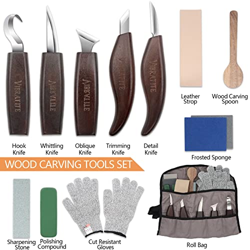Vibra-TITE VIBRATITE Wood Carving Kit, 14 PCS Wood Carving Tools Set with Detail Carving Knife, Spoon Blanks, Whittling Knife, Wood Whittling Kit for Beginners Kids Adults Woodworking DIY - Image 2