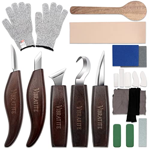 Vibra-TITE VIBRATITE Wood Carving Kit, 14 PCS Wood Carving Tools Set with Detail Carving Knife, Spoon Blanks, Whittling Knife, Wood Whittling Kit for Beginners Kids Adults Woodworking DIY - Image 1