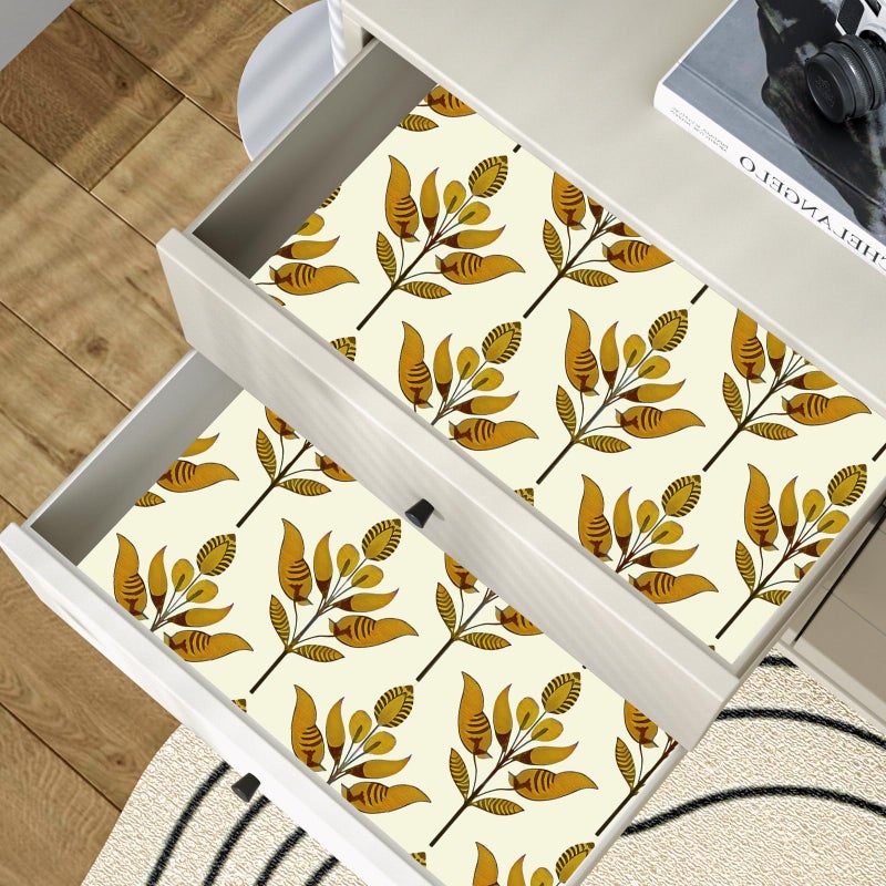 BOKEBEVE Floral Wallpaepr Peel and Stick Modern Symmetry Leaves Wall Paper Boho Contact Paper for Cabient Accent Wall Bedroom Bathroom Removable Beige Gold Yellow 17.5 x 393.5In - Image 5