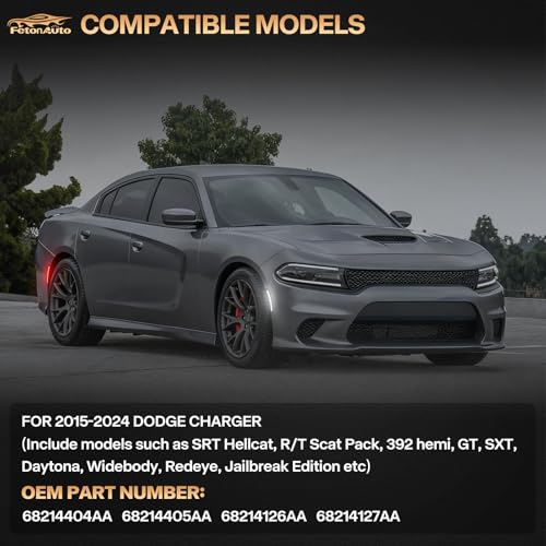 FetonAuto Dynamic Red White LED Side Marker Lights for Dodge Charger 2015 2016 2017 2018 2019 2020 2021 2022 2023 2024, Smoked Lens Front Rear Charger Bumper Reflector Lamp, 4PCS - Image 5