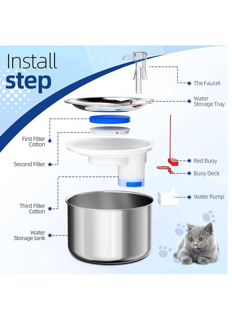 Auto Sensing Cat Drinking Water Fountain Silver color Constant Heating and Filterate Big Capacity Pet Food Bowl 304 Stainless Steel Visual Water Level Quiet - Image 4