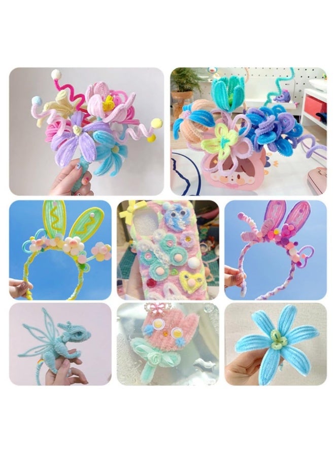 ميتوي 300 قطعة منظفات الأنابيب السميكة لوازم الحرف 7 تشكيلة باستيل معكرون لون الشنيل ينبع لمشاريع الفن والحرف الإبداعية ديكورات ذاتية الصنع (لون الحلوى-300 قطعة) - Image 2