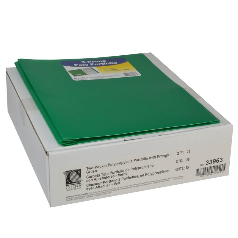 C-Line Two-Pocket Heavyweight Poly Portfolio with Prongs, For Letter Size Papers, Includes Business Card Slot, 1 Case of 25 Portfolios, Green (33963-25) - Image 5