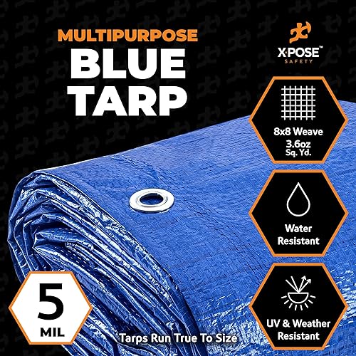 xpose safety Better Blue Poly Tarp 10' x 20' - Multipurpose Protective Cover - Lightweight, Durable, Waterproof, Weather Proof - 5 Mil Thick Polyethylene - by Xpose Safety - Image 2