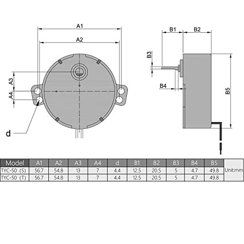 Fielect Synchronous Motor AC 12V 4-5RPM Turntable Motor CW/CCW Direction 4W TYC-50 D Shaft - Image 3