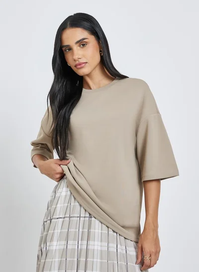 Styli Solid Short Sleeve Oversized T-Shirt
