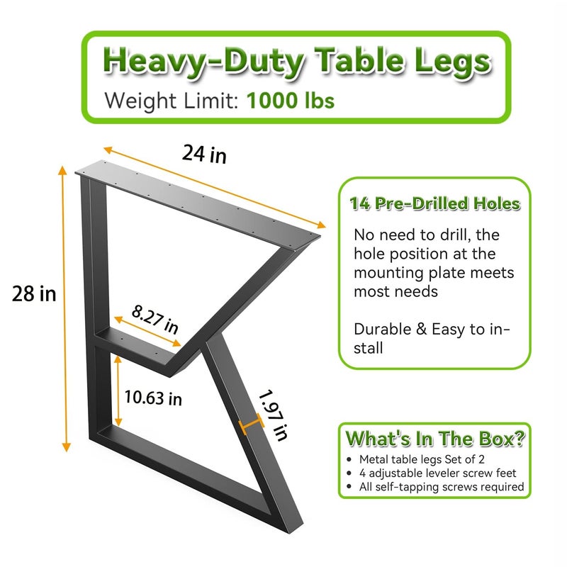 Reyox Reyox Metal Table Legs 28Inch x 24 Inch Upgraded 2Tier Heavy Duty Desk Legs KShaped Industrial Dining Table Legs Black Metal Legs for Office Desk Coffee Table Set of 2  - Image 5