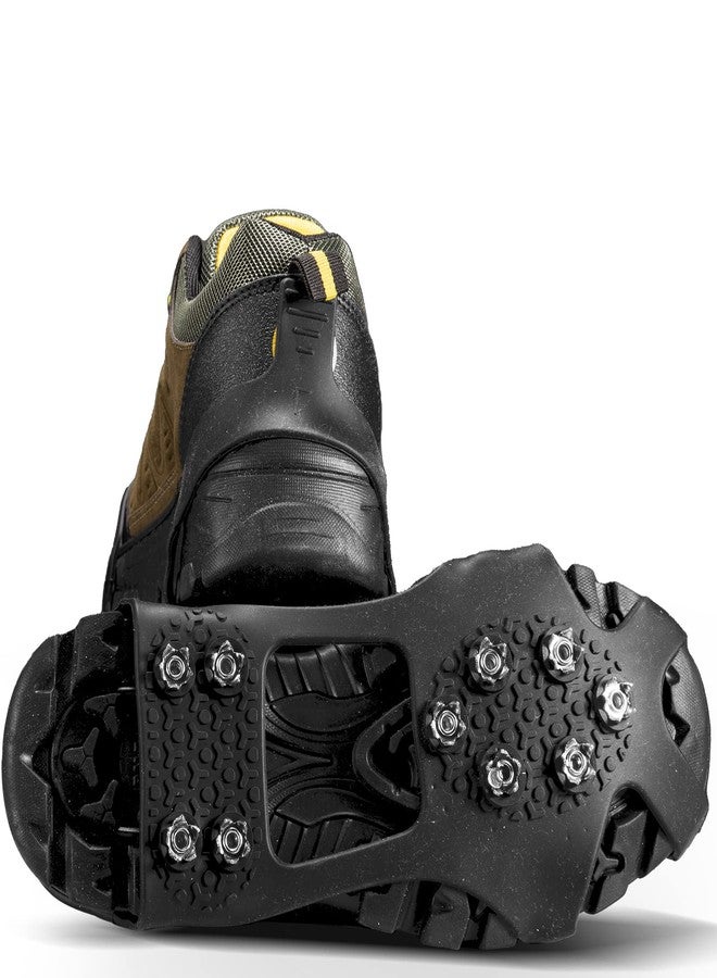 XZSUN Ice Cleats，Snow Ice Traction Shoe Boot Cleats， Anti Slip 10-Studs Silicone Rubber Crampons for Footwear (L, Black) - Image 3