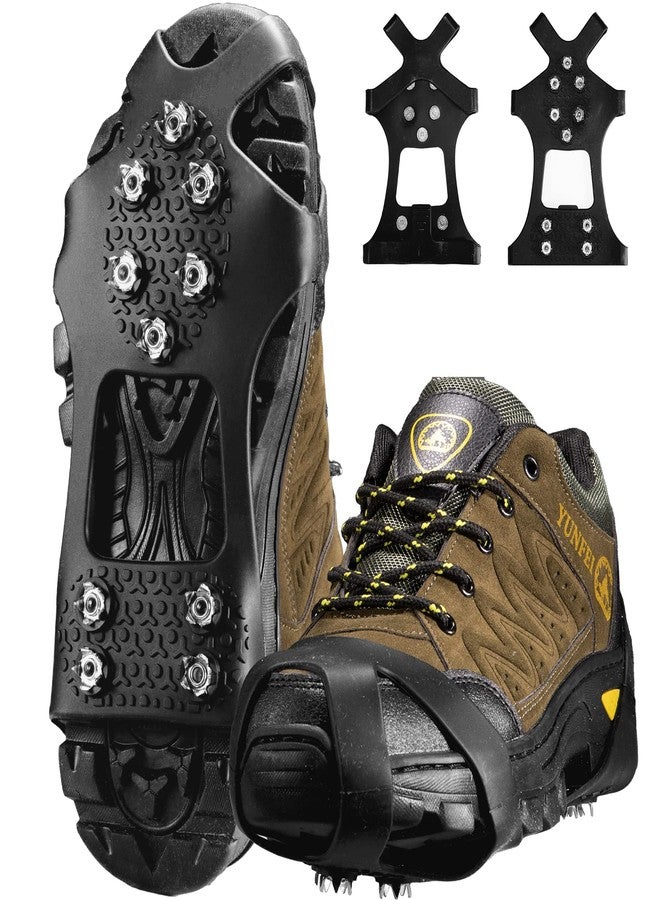 XZSUN Ice Cleats，Snow Ice Traction Shoe Boot Cleats， Anti Slip 10-Studs Silicone Rubber Crampons for Footwear (L, Black) - Image 1